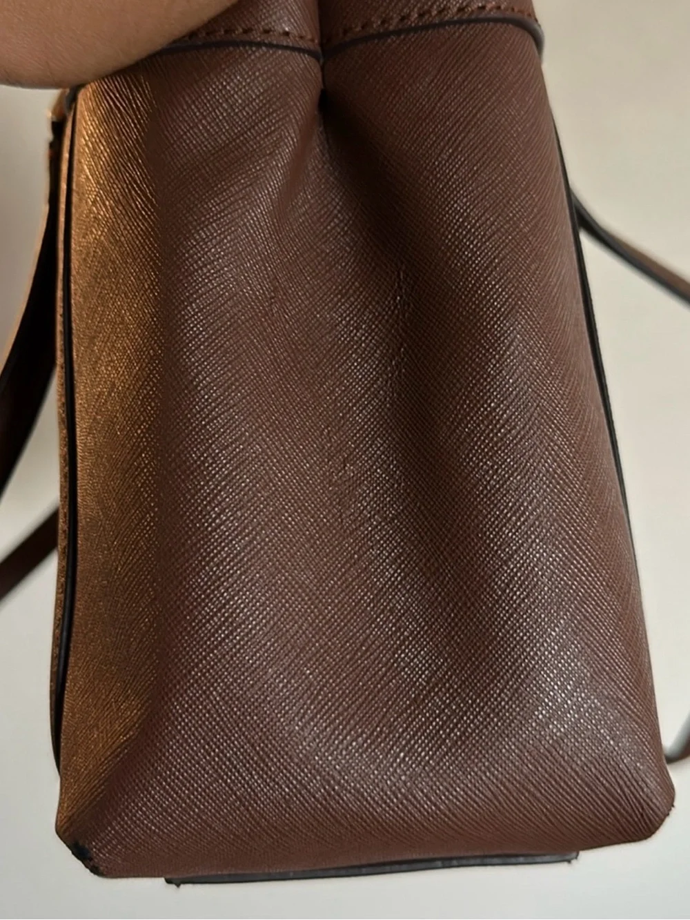 Calvin Klein Chocolate Brown Saffiano Shoulder Bag with Gold Hardware